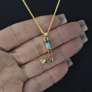 new INITIAL encrusted PENDANT rhinestone NECKLACE letter J *